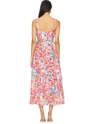 Bardot x Revolve - NWT Floral Corset Midi Dress Linen Blend Boned Bodice Sz L thumbnail 3