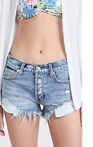 Free People We The Free Jean Mini Short Distressed Cut Off Button Fly Size 30 thumbnail 1