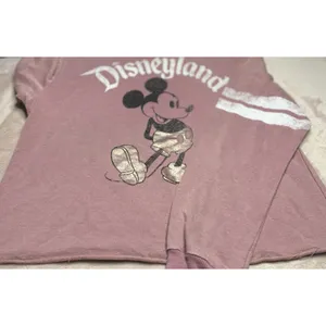 Disney Disneyland Mickey Mouse Sweatshirt Pink‎ Retro Style Striped Sleeves thumbnail 5