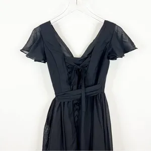 Lavetir Long Chiffon V-Neck Bridesmaid Dress Women's Size 2 Black‎ Slit Formal thumbnail 7