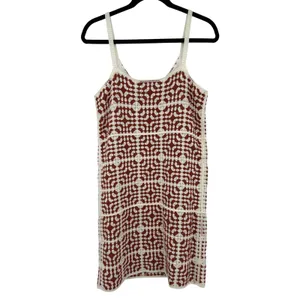 Willow &‎ Wind Medium Crochet Patchwork Mini Dress Ecru Brown Sleeveless Lined thumbnail 2