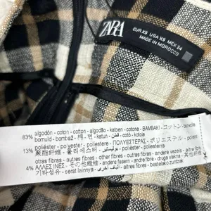 NEW Zara Black White Plaid Paperbag Tie Belt Preppy Checkered Wrap Mini Skirt XS thumbnail 7