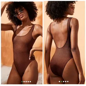 Aerie One Piece Cheekiest Swimsuit Pique Babewatch Brown Size Large Swimwear thumbnail 3