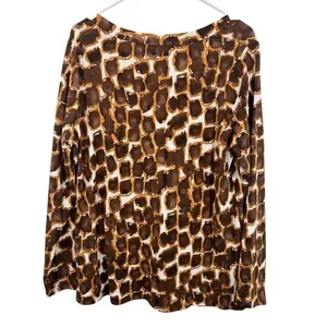 Belle by Kim Gravel Medium Brown White Animal Print Long Sleeve V‎ Neck Blouse thumbnail 9