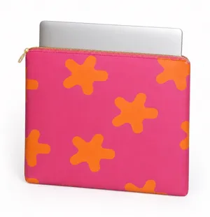 Pink and Orange Patterned Tablet laptop Sleeve with Zip Closure thumbnail 1