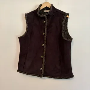 LL Bean Vest XL Brown Faux Suede Sherpa Lined Button Front Penny Lane Granola thumbnail 3