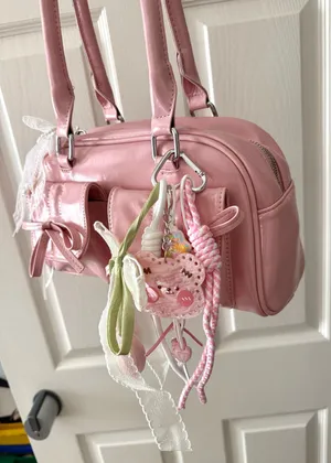 Pink Front Pocket Bow Shoulder Bag with Tulip Bear Charm thumbnail 2