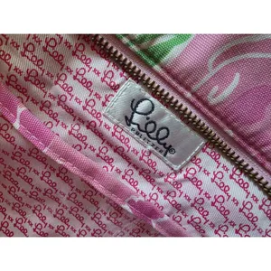 Vintage Lilly Pulitzer Giraffe Print Canvas Tote Bag Pink Zip Top Travel READ thumbnail 3