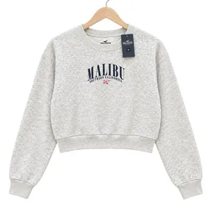 NWT Hollister Malibu Southern California Grey Crewneck cropped Sweatshirt M thumbnail 1