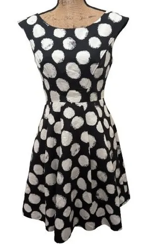 Eliza J Polka Dot Fit Flare Dress Sleeveless Black‎ White Retro Pinup Size 4 thumbnail 1