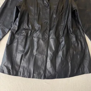 Centigrade Leather Coat women‎ L Black Floral Lining Mid Length Jacket vintage thumbnail 14