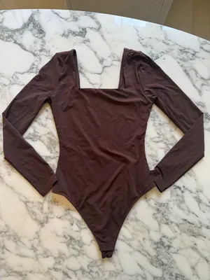 NWOT Quince Second Skin Square Neck Long Sleeve Cocoa Brown Bodysuit Sz XS thumbnail 7