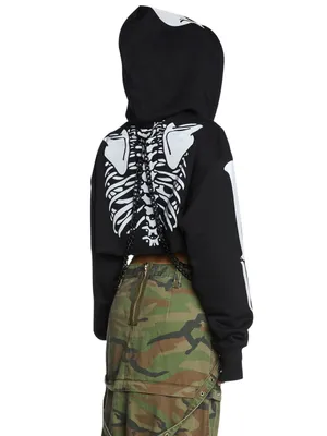 Dolls Kill Trickz N' Treatz Flesh N' Bones Reflective Skeleton Hoodie w Chains S thumbnail 13