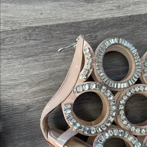 Azelia Wang Tan Stiletto Sandals 9 Nude Embellished PUT A RING ON IT Sexy Heels thumbnail 9
