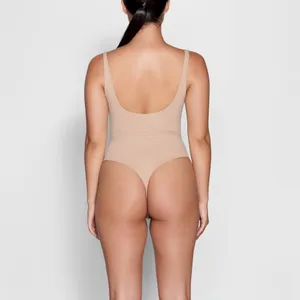 Skims Fits Everybody Square Neck Low Scoop Back Thong Bodysuit Clay Large thumbnail 2
