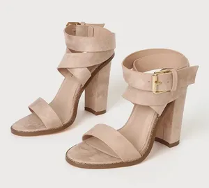 LILIANA Beige Nude Chunky Strappy Ankle Wrap Sandals Heels Sz 8 $27.90 thumbnail 1