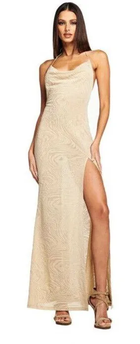 I.AM.GIA Naphtalia Dress maxi low open back cowl neck sexy mesh halter thumbnail 1