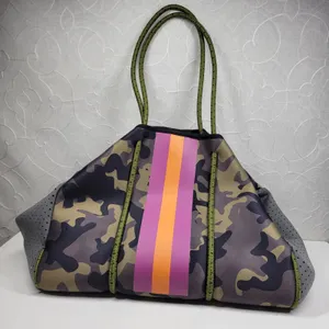 Haute Shore Camo Neoprene Tote Bag Pink Orange Stripe w/ Cosmetic Bag Gym Beach thumbnail 3