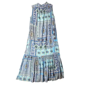 Chicos Blue Patchwork Tile Print Sleeveless‎ Maxi Dress Tiered Boho Sz 1 US 8/10 thumbnail 3