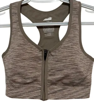Avia Women's Beige Padded Razorback Front Zip Sports Bra Size L thumbnail 1
