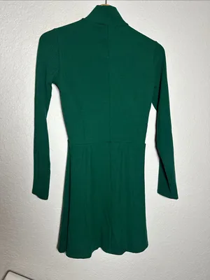Reformation Emerald Maya Ribbed Dress Fall Holiday Turtleneck Mini Long Sleeve thumbnail 6