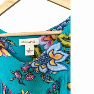Bechamel Floral Maxi House Dress S Turquoise Pink Boho Cottagecore Artisan Folk thumbnail 5