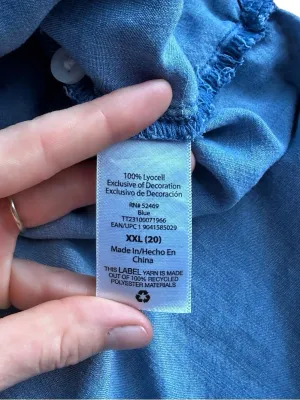 Time and Tru Womens XXL 20 Blue Chambray Lyocell Short Sleeve Button Up Top thumbnail 7