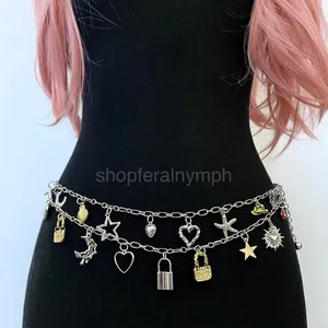 Silver Harajuku Y2K Charm Layered Chain Belt, Fits 18.5-39 Inches, X7GA1306 thumbnail 2