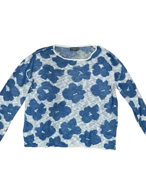 Sweet Lovely by Jen Blue & White Floral Sweater Size Large thumbnail 2