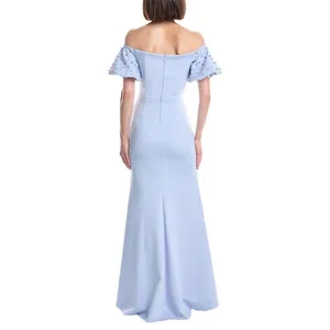 Eliza J Periwinkle Blue Embellished Puff Shoulder Maxi Dress Gown thumbnail 9
