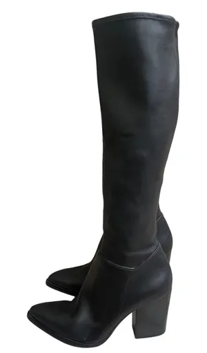 Marc Fisher mlanata LTD Black FAUX Leather Pointed Toe Block Heel Knee Boots 9M thumbnail 1