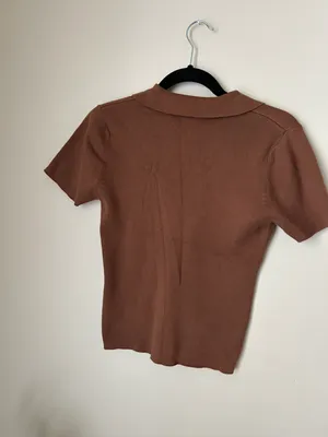 Brown Ribbed Collared Top Size M thumbnail 5