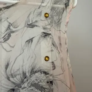 Silk Floral Boho Fairy Ethereal Tie Waist Sleeveless Blouse Pink Cream S thumbnail 3
