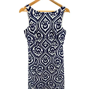 Boden Geo Cascade Slash Neck Midi Dress US 6R Navy White Cotton Geometric A Line thumbnail 3
