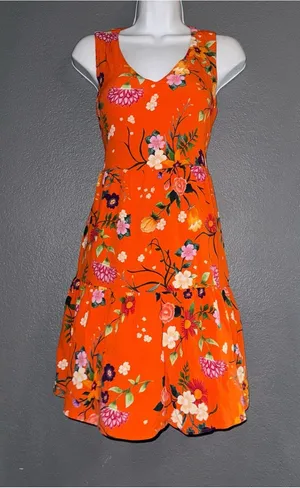 Matty M Women’s Orange Floral Mini Sundress Dress Small thumbnail 1