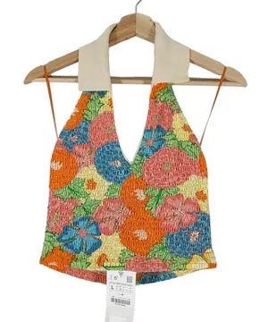 NEW ZARA Floral Print Halter Top Size Large thumbnail 2