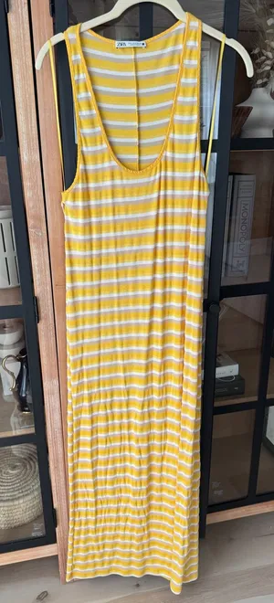 Zara maxi dress ribbed Striped Sleeveless Tank scoop neck knit beach stretchy thumbnail 1