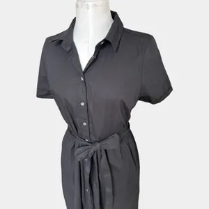 J.Crew Factory Black Shirt Dress Sz 10 Tie Waist Button Front Classic Minimalist thumbnail 3