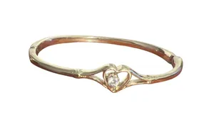 Vintage Gold Tone Clamper Bracelet Open Heart Clear Crystal Hinged Estate 6.5" thumbnail 2