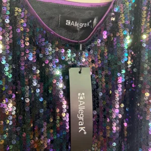 NWT Allegra K Iridescent Sequin V Neck Mini Party Club Dress Purple Green Large thumbnail 6