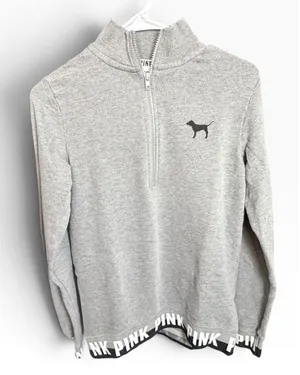 Victoria's Secret PINK Quarter Zip Pullover Sweatshirt Heather Gray Logo XS thumbnail 1
