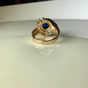 NWOT Sapphire Blue Crystal Cocktail Ring Gold thumbnail 4