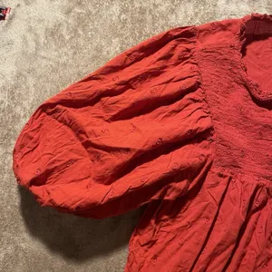 Universal Threads Blouse Womens Large Puff Sleeve Embroidered Burnt Orange Red thumbnail 5