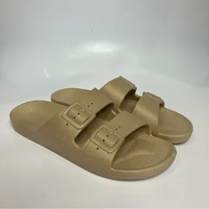 Freedom Moses sandals 2‎ strap slides slip on tan size 10-10.5 thumbnail 2