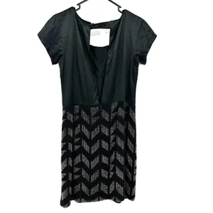 Reiss‎ Size 10 Dress Black Silk Sheath Beaded Geometric Short Sleeve Cocktail thumbnail 2