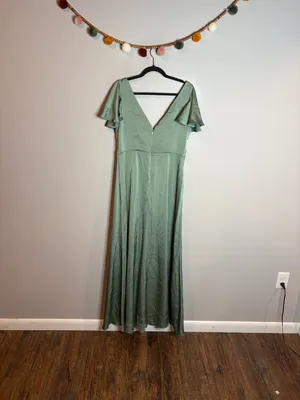 Azazie Soren Agave Green Maxi Dress Satin Stretch thumbnail 5