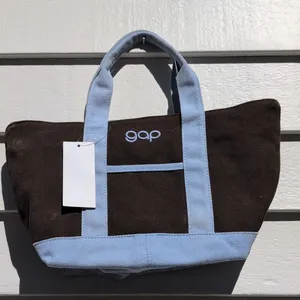 NWT GAP Brown Canvas Mini Tote | Gap Zipper Top Mini Canvas Tote thumbnail 1