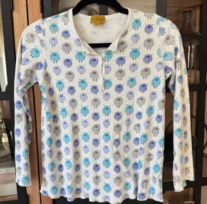 Roller Rabbit henley pajamas top pima long sleeve sheep print cotton pjs tee thumbnail 1