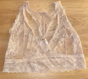 Savage X FENTY unlined plunge lace floral Racerback bralette beige size large thumbnail 14