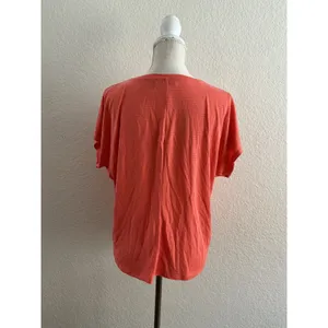 Apt. 9 Top Size L Coral Orange Short Sleeve Tie Front Knot Slub Modal Blend thumbnail 2